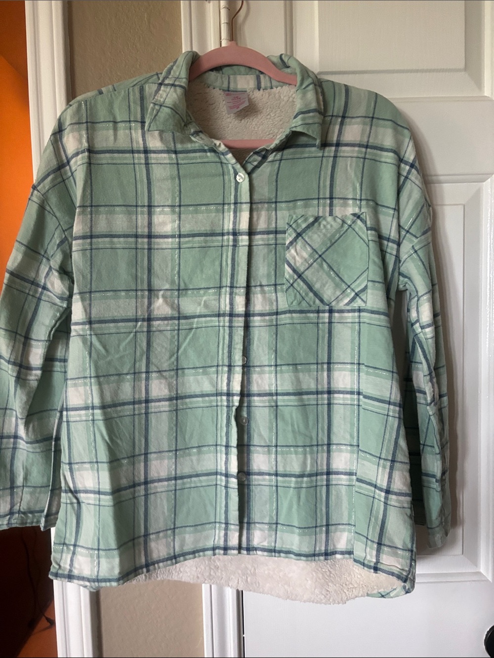 No Boundaries Mint Green Plaid Fleece-Lined Shirt